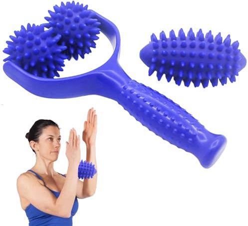 Onperpoe Massageroller mit Griff Auswechselbare Massagerolle mit 3 Igelball Massageball Massagebälle Massage Roller Massagegerät Fascia Ball Igelball Fußmassage für Beine RüCken Arme Schultern (Blau)