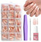False Nails Kit with Glue - 240Pcs Natural Gradient Pink Fake Nails - Medium Long Square Press On Nails - Glossy Full Cover Stick On Nail For Women Girls Nail Art DIY