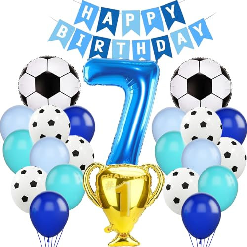 DazzJoy Fußball Geburtstagsdeko 7 Jahre Junge, Fussball Luftballon 7 Jahre Junge, Ballon 7 Geburtstag Jungen Deko