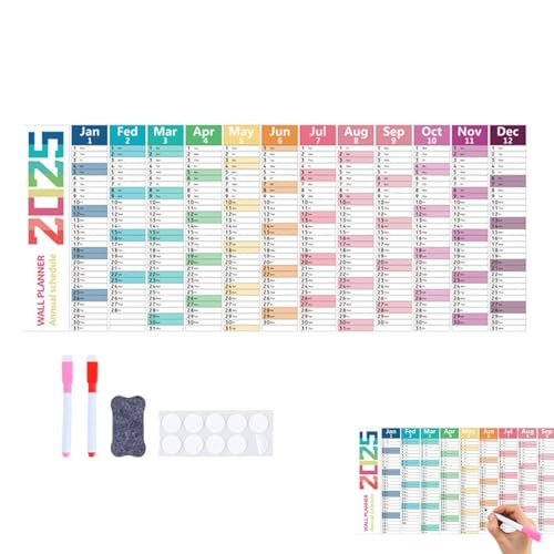Jahres-Wandkalender, Jahresplaner, trocken abwischbar, 12-Monatsplanung, wiederverwendbar und umweltfreundlich, 100 x 42 cm, für Projekte, Urlaub, Meetings und Termine