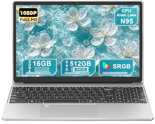 15.6 Inch Laptop Computer, Alder Lake N95 CPU 16GB DDR4 512GB NVMe SSD | Full HD IPS Display, Fingerprint Unlock, Backlit Keyboard, WiFi 5, Win 11 Pro Business Laptop for Work and Study