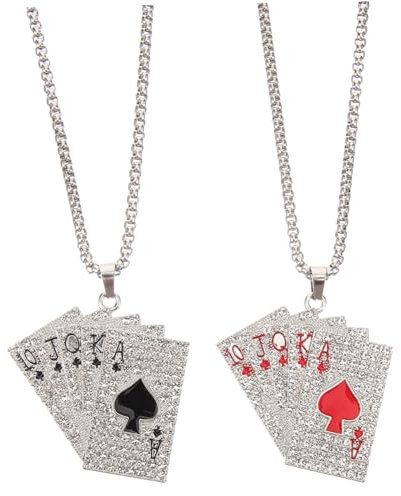 SAFIGLE 2Stücke Spielkarten Halsketten Für Damen Schmuck Halskette Mit Pokerkarten Anhänger Titanstahlkette Für Besondere Anlässe