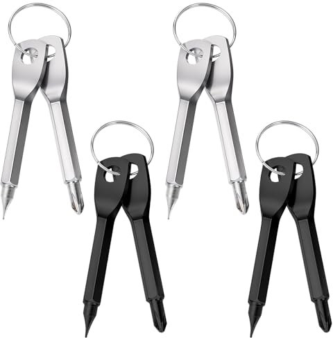 Tyqour 4 Set (8 Pcs) Portable Multifunction Keychain Screwdriver Mini Key Shape Travel Kits Outdoor EDC Screwdriver Keychain Tool Multitool Flathead Phillips Outdoor Cool Gadgets for Men
