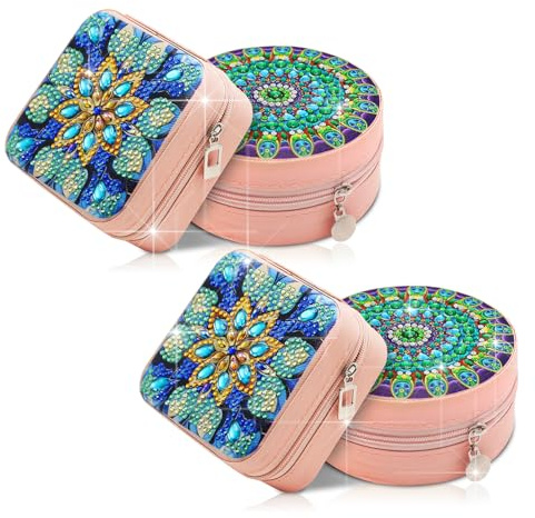 CharySim Diamond Painting Schmuckkästchen Basteln Set Daiments Painting Erwachsene Kits mit Zubehör Werkzeug Grau Tablett Diamond Painting Malerei Dekor Kits (Blue&Blue)