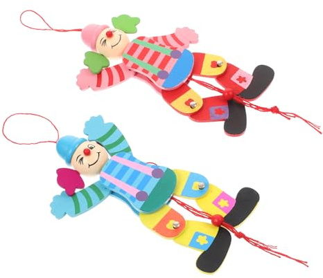 YARNOW 2stücke Teiliges Clown Marionetten Aus Stabilem Holz Mit Zugleine Interaktive Handpuppen Für Junge Mädchen Kreatives Spiel Fördert Fingerfertigkeit Und Kommunikation Buntes Puppent