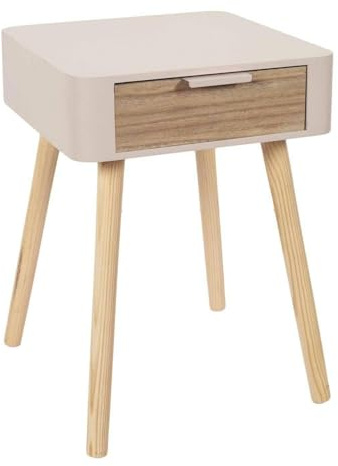 HowHomely Table de chevet avec tiroir - 35 x 40 x 48 cm - Rose - Table d'appoint - Table de chevet moderne - Aspect bois scandinave - Espace de rangement pour chambre à coucher