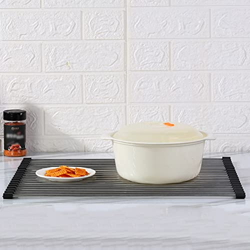 Escurridor de platos para colocar sobre el fregade Escurreplatos de acero inoxidable y silicona for sobre el fregadero, enrollable, de varios tamaños for drenaje.(37 * 39cm)