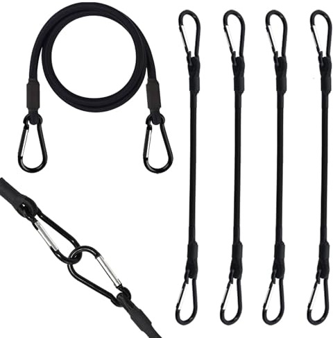 4 tendeurs en Caoutchouc avec Mousqueton 60 cm Cordes de Tension avec mousquetons Corde de Tension à Mousqueton Durable pour bâches de Camping Porte-vélos Tente Voiture Moto (Noir)