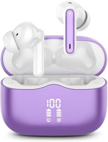 Wireless Earbuds, Bluetooth 5.4 Headphones in Ear 3D Bass Stereo, 40H Wireless Earphones with 4 ENC Noise Cancelling Mic, IP7 Waterproof Bluetooth Earbuds, AI-Enhanced Calls for Android iOS, Purple