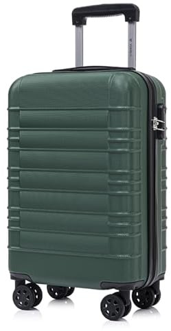 YONSLY Koffer Suitcase M Dunkelgrün, Trolley Reisekoffer, Kabinenkoffer Rollkoffer Handgepäck mit 4 Rollen 360°, Hartschalenreisekoffer, Zahlenschloss, Weicher Gummigriff