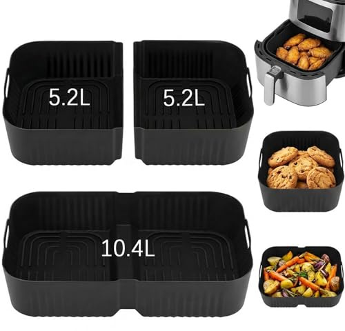 OFFASST 3 Pièces Moules en Silicone pour Ninja Foodi FlexDrawer 10.4L (AF500EU/AF500DE/AF500EUCP) - Réutilisable Accessoire Air Fryer, Compatible avec Cosori 10L | Sans BPA, Noires
