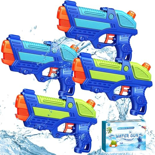 (4-Pack) Wasserpistolen für Kinder, Wasserpistolen Spritzpistolen für Schwimmbad im Freien, Beste Sommer Wasser Kampf Spielzeug Geschenke für Jungen Mädchen, Training Spielzeug für Haustiere