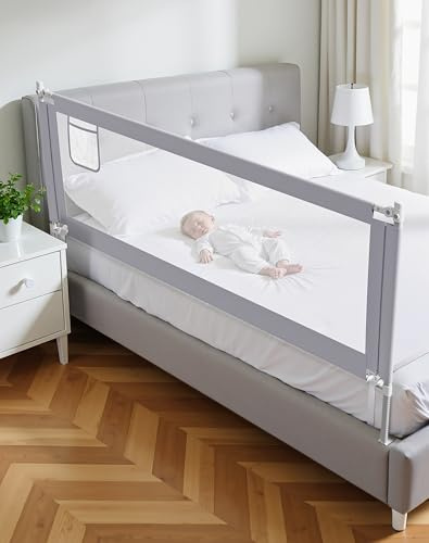 Julrrimg 180cm rausfallschutz boxspringbett, Hellgrau (1 Stück) | Werkzeuglose, bohrfreie Montage, höhenverstellbarer Rausfallschutz Bett mit Befestigungsgurten gegen Verrutschen