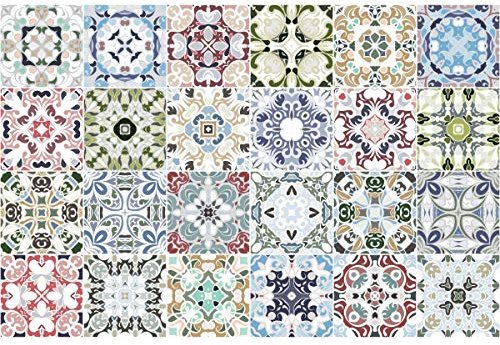 Ambiance Sticker Adhésifs Carrelages Autocollant Ornements Anciens Carreaux de Ciment Carrelage Sticker Mural Salle de Bain et Cuisine | 24 Pièces de 10 x 10 cm