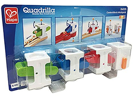 Hape Quadrilla Steuerblock-Set, Murmelbahn Erweiterung mit 4 verschiedenen Steuerblöcken, ab 4 Jahre
