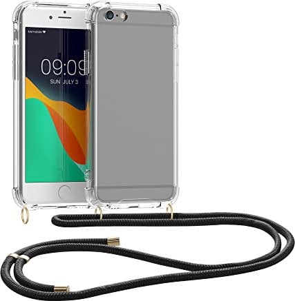 kwmobile Crossbody Case Compatible with Apple iPhone 6 / 6S Case - Clear TPU Phone Cover w/Lanyard Cord Strap - Black/Transparent