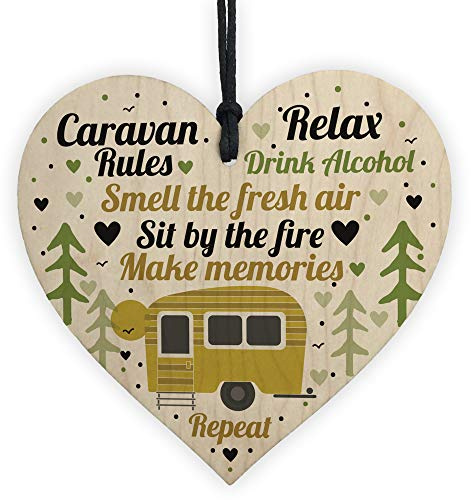 Red Ocean Caravan Rules Hanging Wooden Heart Plaque Caravan Accessories Garden Sign Home Decor Gifts