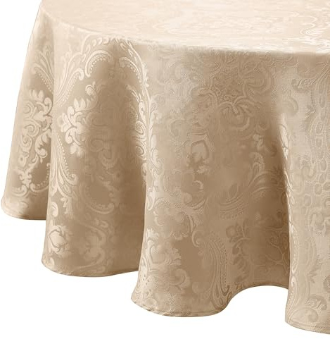 Elrene Damask Tablecloth, Polyester, Taupe, 70 Inches Round