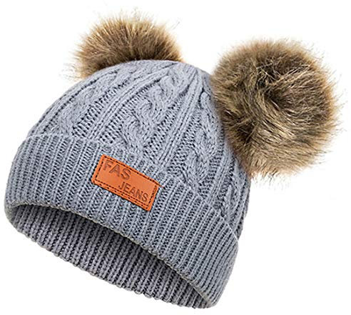 Yixda Baby Kids Winter Mütze Mädchen Jungen Warm Fellbommel Beanie Hüte (Gris)