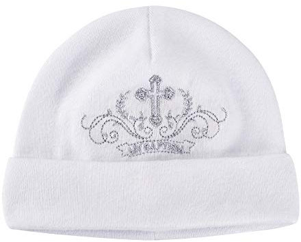LACOFIA Neugeborene Jungen Mädchen Taufe Hut Unisex Baby Baumwolle Beanie Mütze mit Stickerei Weiß 0-3 Monate