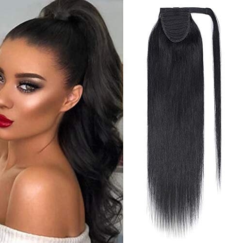SEGO Ponytail Pferdeschwanz Haarteil Zopf extensions Haarverlängerung clip in Pony Echthaar remy Hair Piece Schwarz #1-1 35.56 cm (70 g)