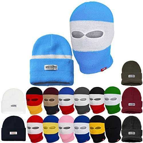PG Wear Mütze und Sturmhaube 2 in 1 viele Farben (hellblau/weiß)