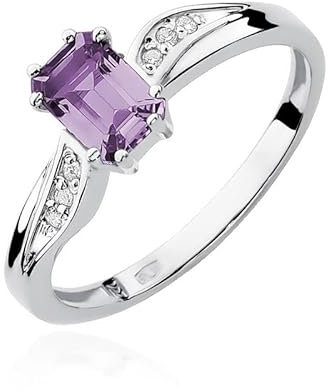 Damen Ring 585 14k Gold Weißgold echt Amethyst Edelstein Diamanten Brillanten