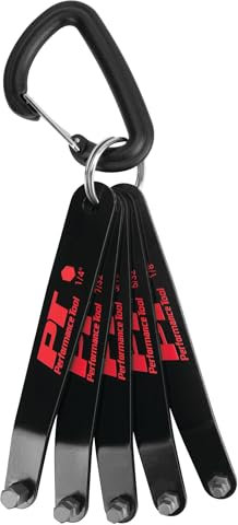 Performance Tool W86108 Juego de llaves hexagonales SAE de perfil bajo, resistente a la corrosión con asas de acero tratadas térmicamente con brocas de acero de aleación S2 duraderas