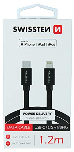 Swissten Data Cable Textile USB-C/Lightning MFi 1,2 m Noir