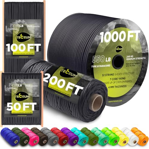 TECEUM Paracord Rope Type III 550 – Tactical MIL-SPEC – Outdoor Para Cord | Basalt, 60m, Clothesline, Camping Fishing Gear and Equipment, DIY, Parachute Cord 4mm, Strong Survival Utility Rope