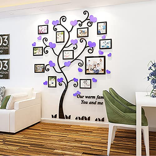 Kreatives Wachstum Fotowand Baum Foto Wanddekoration Wandaufkleber 3D Stereo Acryl Wohnzimmer TV Sofa Hintergrund Wandaufkleber- Black + Light Purple||150*187cm