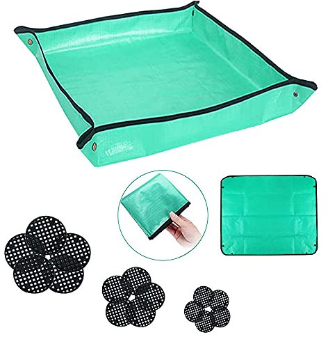 Grand tapis de rempotage de plantes pliable 100,1 x 100,1 cm - Imperméable - Pour intérieur et extérieur - Avec 15 coussinets en maille pour trous de pot