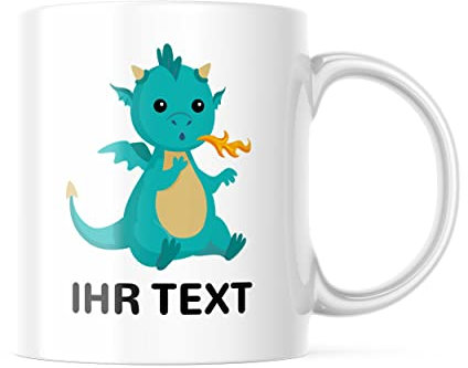 STEMPEL-FABRIK – personalisierte Tasse mit Namen – Teetasse mit Wunschtext individuell gestalten – perfekte Geschenkidee für Kinder & Freunde – Keramiktasse beidseitig bedruckt (330 ml | Drache)