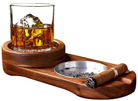 Labeol Cendrier cadeau pour papa, plateau en verre à whisky et porte-cigare, cendrier en bois pour contenir des cigares, ensemble d'accessoires cadeau pour homme et papa
