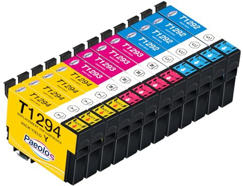 Paeolos T1295 Multipack Tintenpatrone Ersatz für Epson T1295 T1292 T1293 T1294 für Epson Workforce WF-3520 WF-3540 WF-7525 WF-7515 Stylus SX235W SX425W SX445W SX535WD Stylus Office BX630FW (12er-Pack)