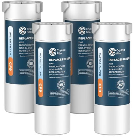 Crystala Filters GE XWF Kühlschrank-Wasserfilter, 4 Stück, NSF42-zertifiziert, Chlor reduziert, Geschmack/Geruch verbessert