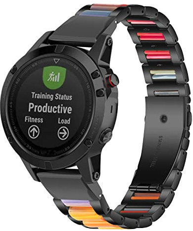 Gheper Resin Edelstahl Uhrenarmband Kompatibel mit Garmin Fenix 7/Fenix 6 Pro/Fenix 5 Plus/Forerunner 935/945 Schnelle Passform Ersatz Armband für Männer und Frauen