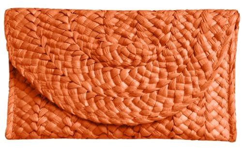 Fozehlad Straw Clutch Purse for Women, Woven Beach Straw Bags for Summer,Raffia Clutch For Girl Vacation, Orange
