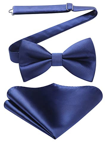 HISDERN Noeud Papillon Reglable Nœuds Papillon Bleu Marine de Mouchoir Ensemble Deja Noue Papillon pour Mariage Fete