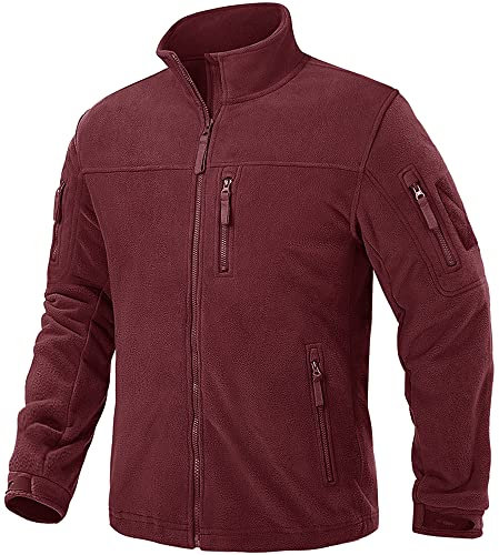 TACVASEN Vestes de Travail pour Hommes Manteau d'hiver en Polaire Veste Coupe Vestes Polaires Poches Zippées Vin Rouge