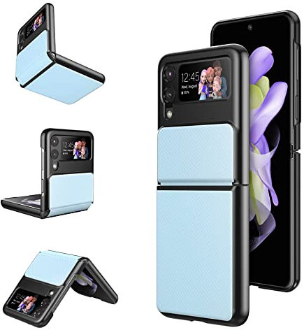 Foluu Case for Samsung Galaxy Z Flip 4, Z Flip 4 Case with Hinge Protection PU Leather + Hard PC Shell Ultra Thin Slim Durable Protective Case for Galaxy Z Flip 4 5G 2022 (LightBlue)