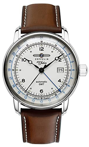 Zeppelin Men's Watch with Leather Strap Series 100 Years ED. 1 Automatic GMT Date 8666-1