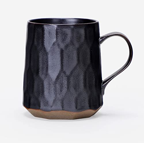 globe faith Tasses à café en céramique artisanales, tasses à boire en argile vintage, tasses à thé en céramique uniques, motifs géométriques artistiques, glaçures métalliques noires 400ml