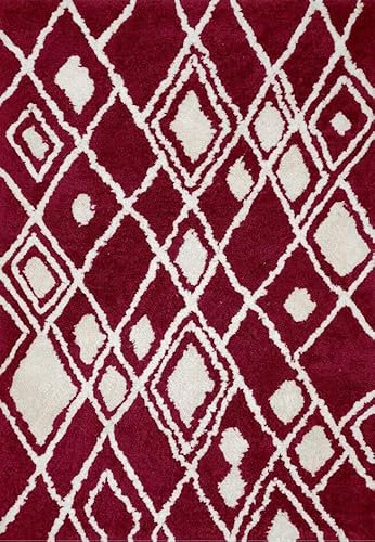 Teppich Rot Weiß Orientteppich 170X240 cm Handarbeit 100% Polyester Shaggy