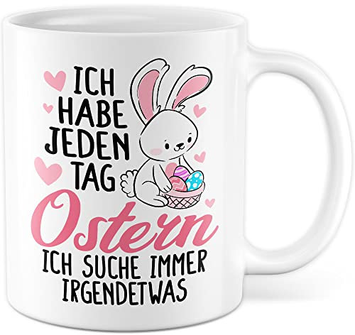 Tasse Ostern Geschenk, Ich habe immer Ostern - ich suche immer irgendwas Geschenkidee Kaffeetasse mit Spruch lustig Kaffee-Becher Ostergeschenk Ostersonntag lustige Tasse vergesslich (Weiß)