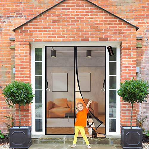 Magnetic Fly Screen Door 175x200cm Black Magnetic Insect Door Screen- Top-to-Bottom Seal Snaps Shuts Automatically Without Drilling for Balcony Children's Room