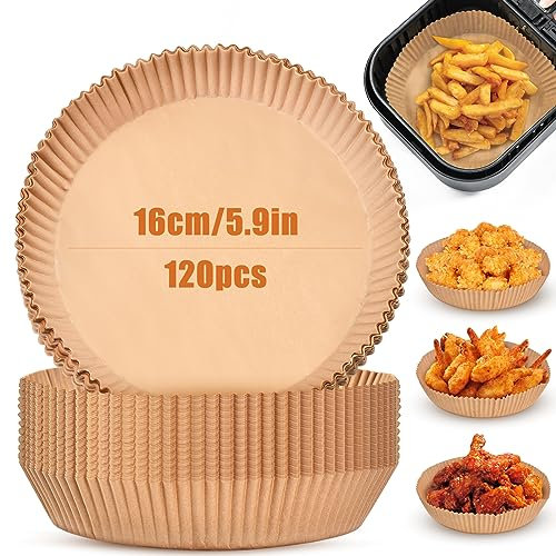 Otraki 120 Stück Backpapier Für Heißluftfritteuse, Passt Für Körbe Von 2-4 L, Airfryer Zubehör, Heißluftfritteuse Backpapier, Antihaft Wasserdicht Ölfest, Für Ofen Und Air Fryers (16cm)