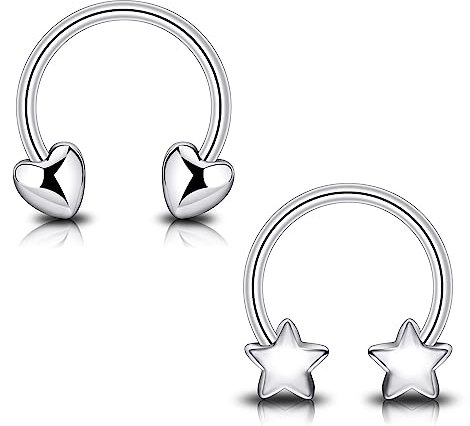 Longbeauty Hufeisenringe Edelstahl 16G Creolen Augenbrauen Ohrringe Lippe Nasenring Septum Helix Tragus Knorpel Piercing Damen Herren, 2 PCS Silber