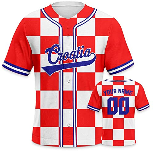 Yolovi Kroatien Personalisiertes Baseball Trikot 3D Stickerei/Druck World Baseball Jersey mit Ihrem Namen und Nummer Hip Hop Baseball Shirt für Herren Damen Kinder, Small-6X-Large