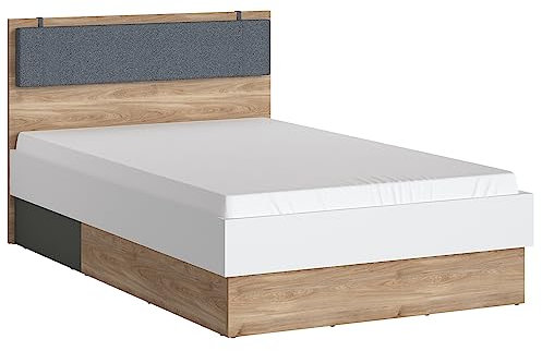 Lomadox Jugendbett 120cm mit dunkelgrauem Kopfteilpolster in Eiche Nb. mit weiß und grau, B/H/T ca. 125,3/95,5/204,9 cm